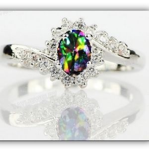 Rainbow multi color Ring engagement Ring 925 silve